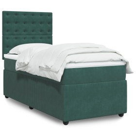 Cama box spring con colchón terciopelo verde oscuro 90x190