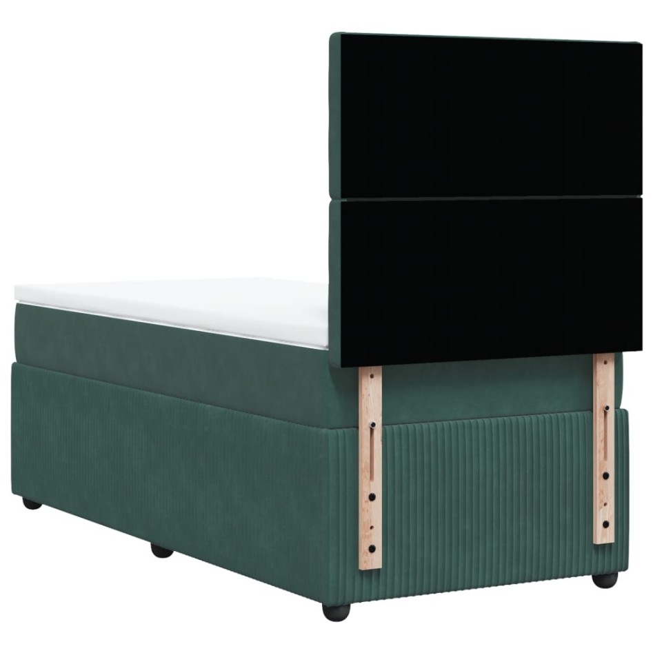 Cama box spring con colchón terciopelo verde oscuro 90x190
