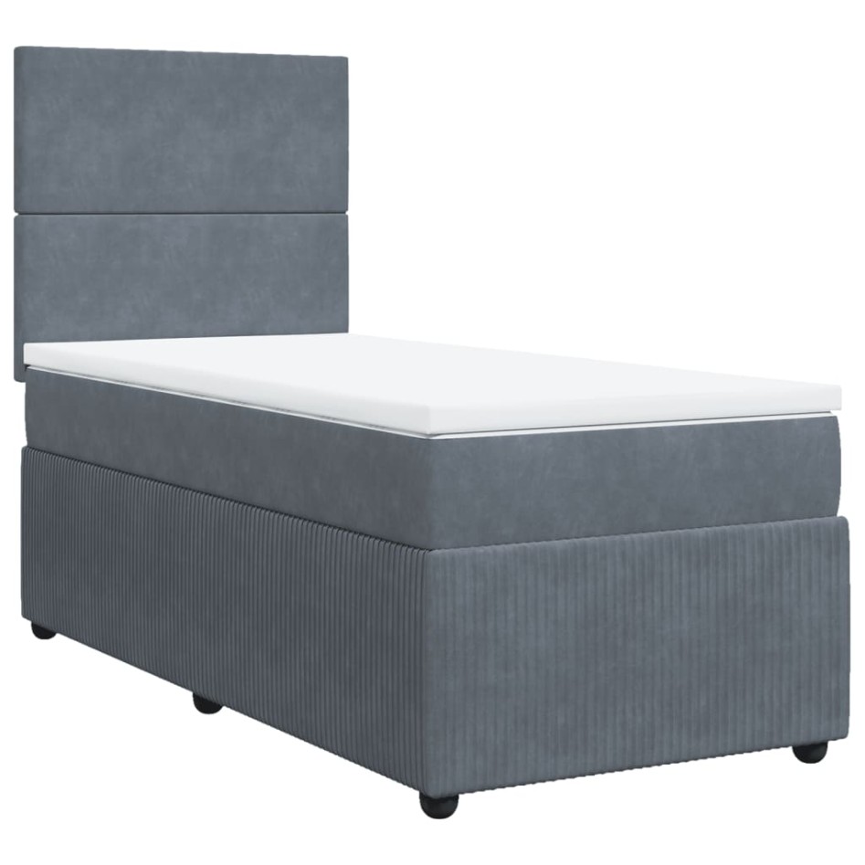Cama box spring con colchón terciopelo gris oscuro 100x200