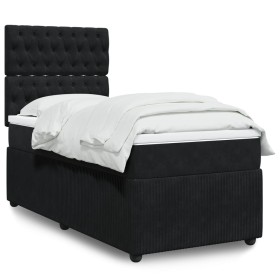 Cama box spring con colchón cuero sintético negro 90x190