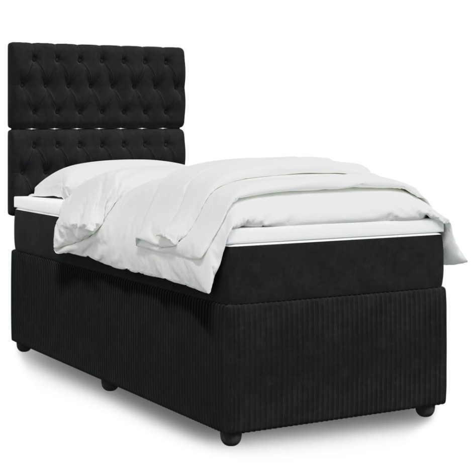 Cama box spring con colchón cuero sintético negro 90x190