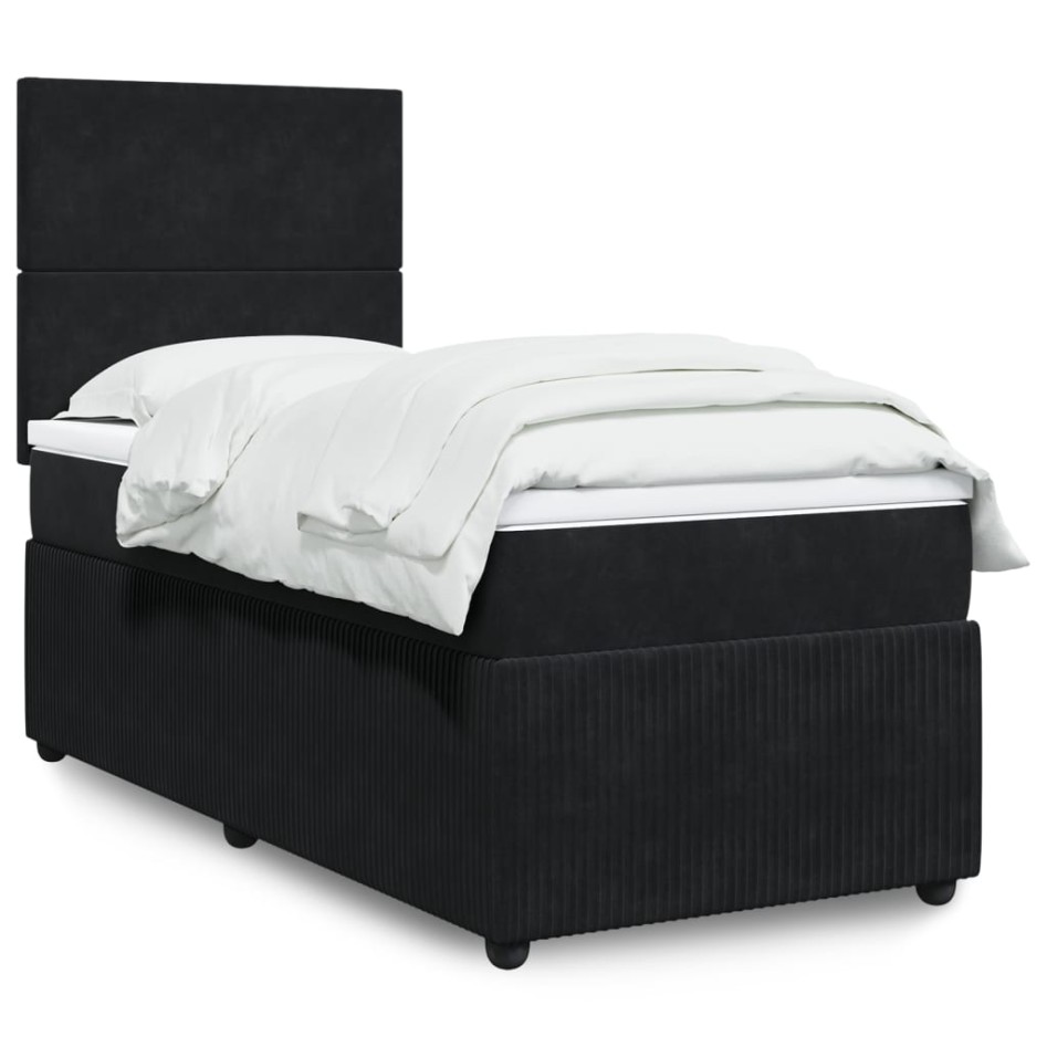 Cama box spring con colchón terciopelo negro 90x200