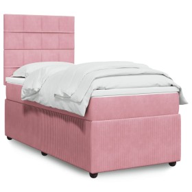 Cama box spring con colchón terciopelo rosa 90x200