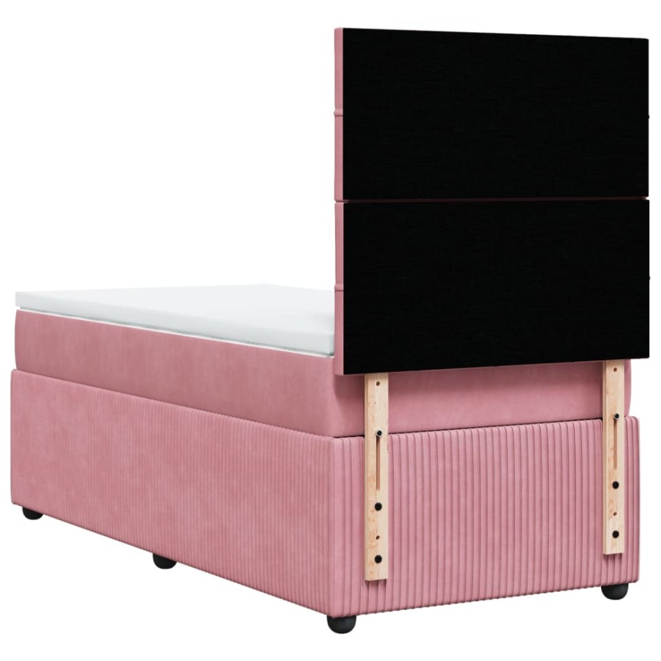 Cama box spring con colchón terciopelo rosa 90x200