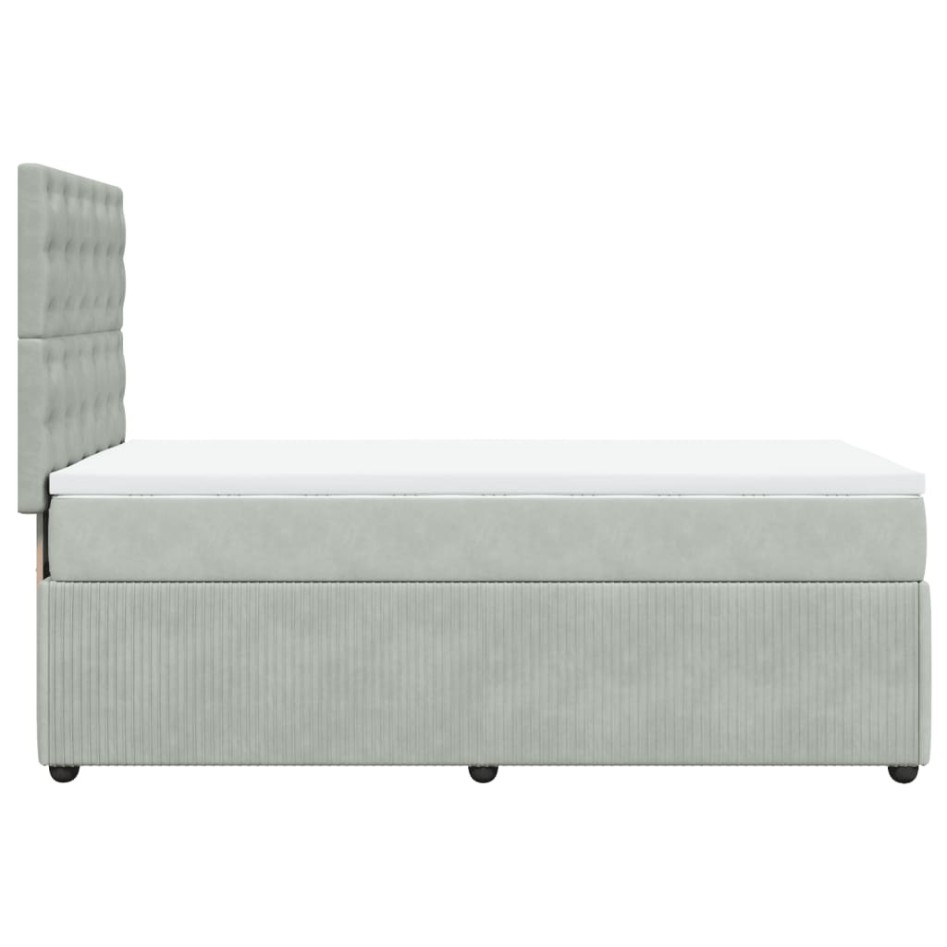 Cama box spring con colchón terciopelo gris claro 100x200
