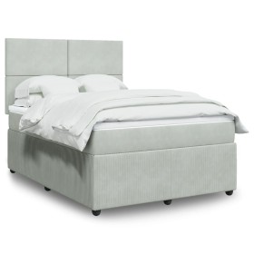 Cama box spring con colchón terciopelo gris claro 140x200