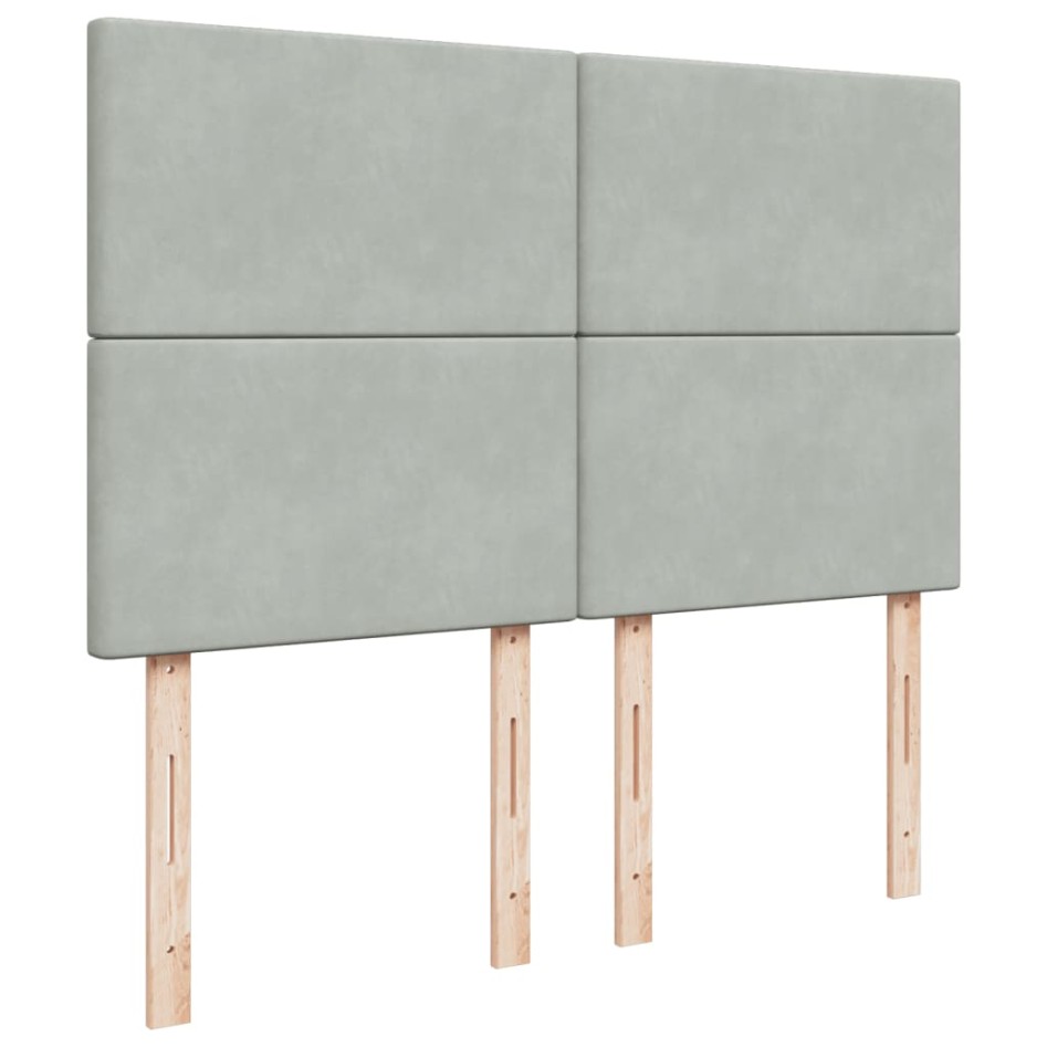 Cama box spring con colchón terciopelo gris claro 140x200