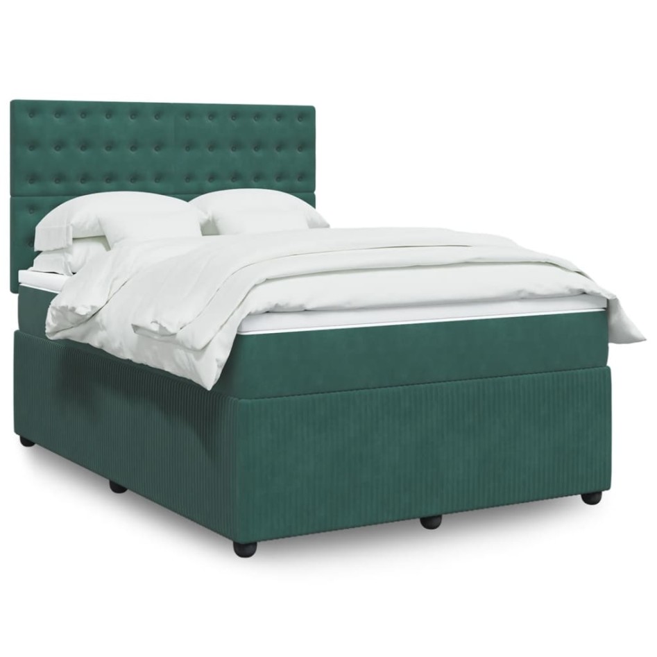 Cama box spring con colchón terciopelo verde oscuro 140x200