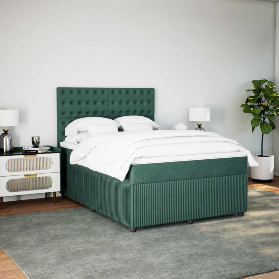 Cama box spring con colchón terciopelo verde oscuro 140x200