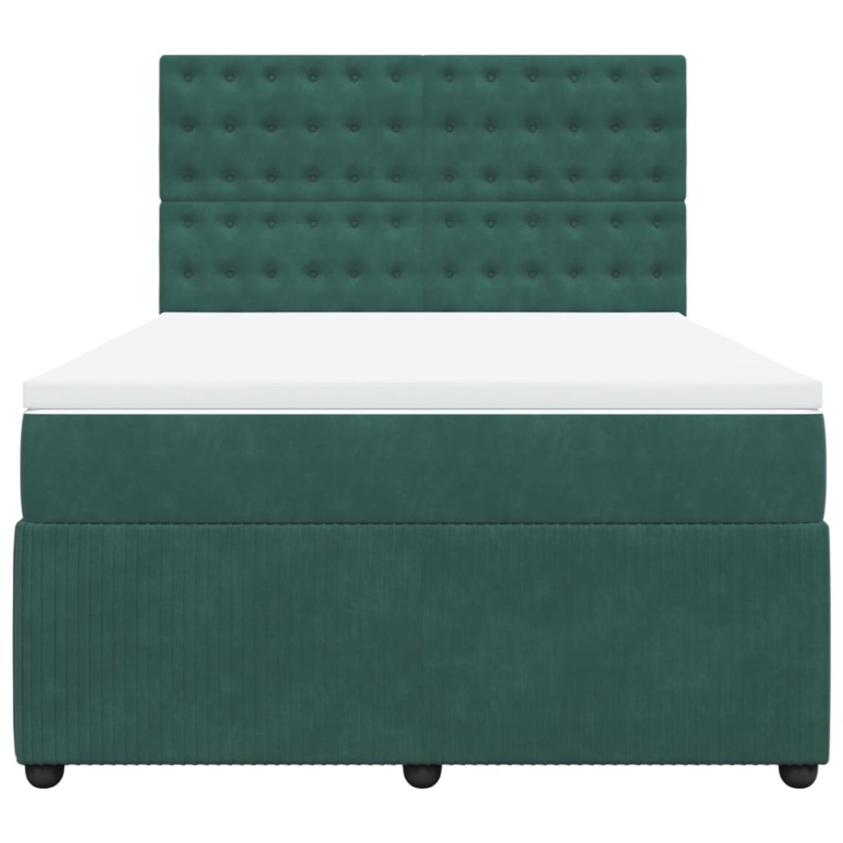 Cama box spring con colchón terciopelo verde oscuro 140x200