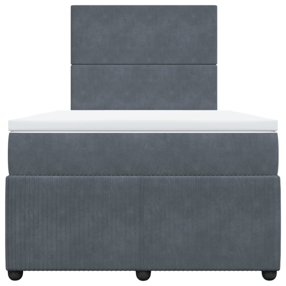 Cama box spring con colchón terciopelo gris oscuro 120x190
