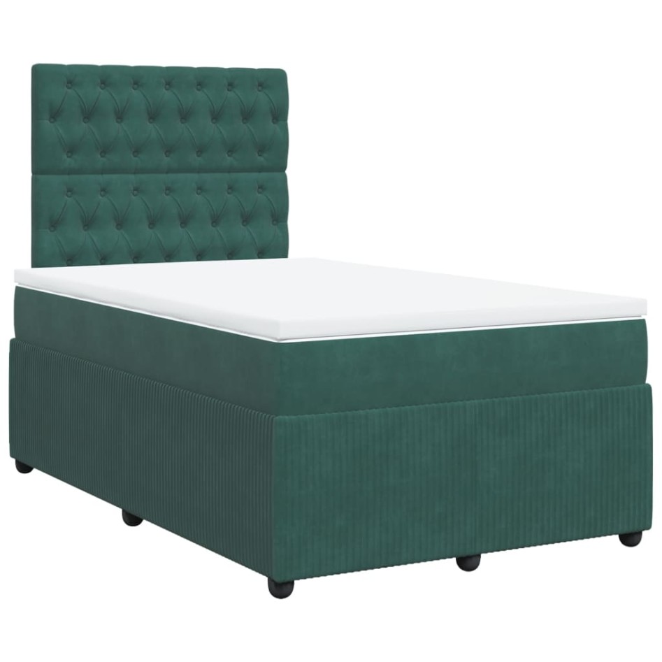 Cama box spring con colchón terciopelo verde oscuro 120x200