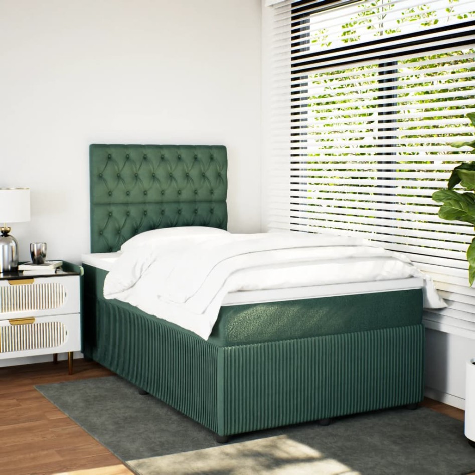 Cama box spring con colchón terciopelo verde oscuro 120x200