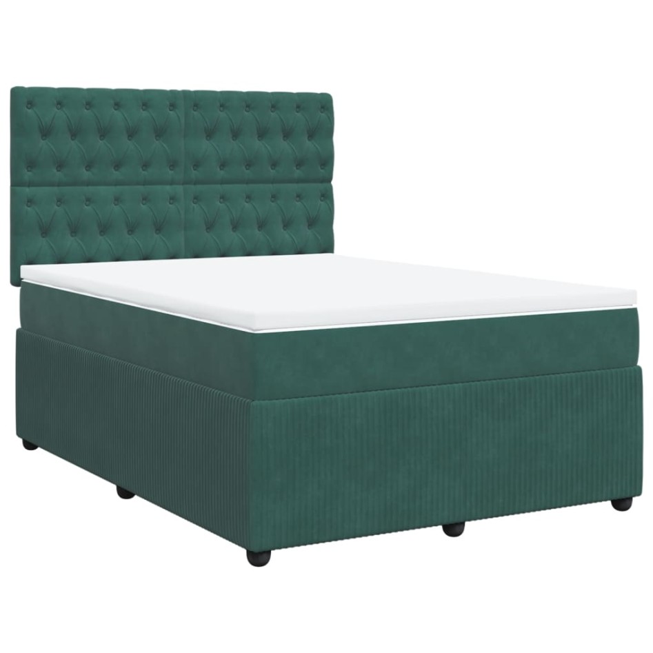 Cama box spring con colchón terciopelo verde oscuro 140x200