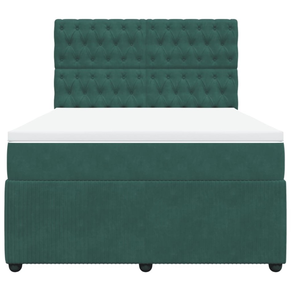 Cama box spring con colchón terciopelo verde oscuro 140x200