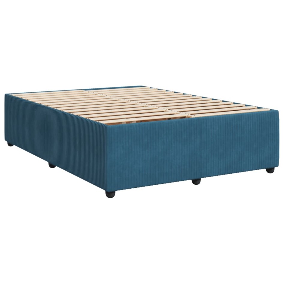 Cama box spring con colchón terciopelo azul oscuro 140x190