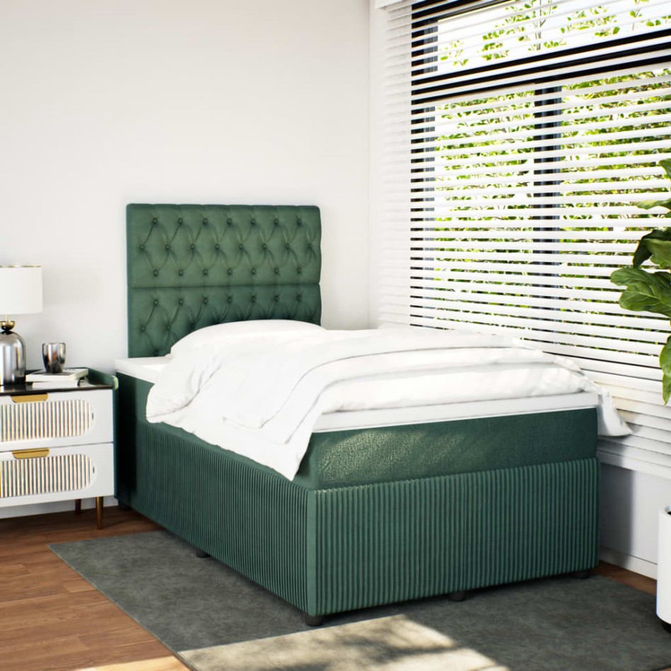 Cama box spring con colchón terciopelo verde oscuro 120x190