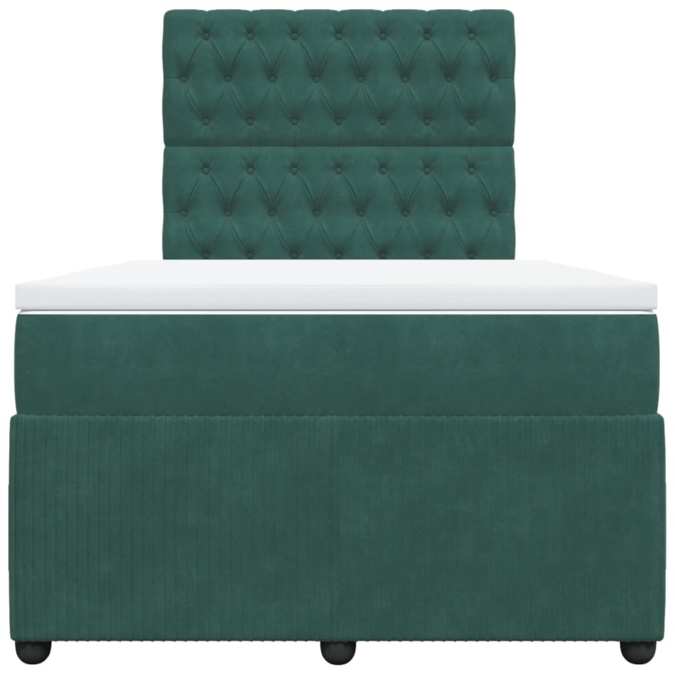 Cama box spring con colchón terciopelo verde oscuro 120x190