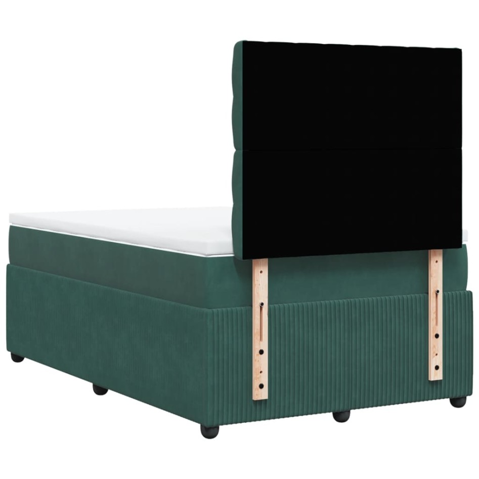 Cama box spring con colchón terciopelo verde oscuro 120x190