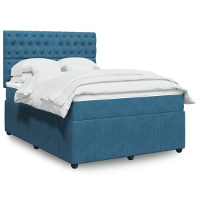 Cama box spring con colchón terciopelo azul oscuro 140x190