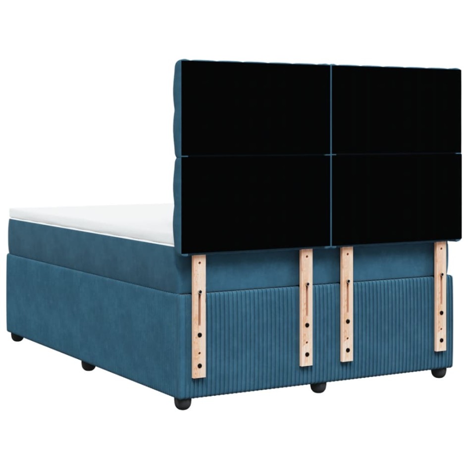 Cama box spring con colchón terciopelo azul oscuro 140x190