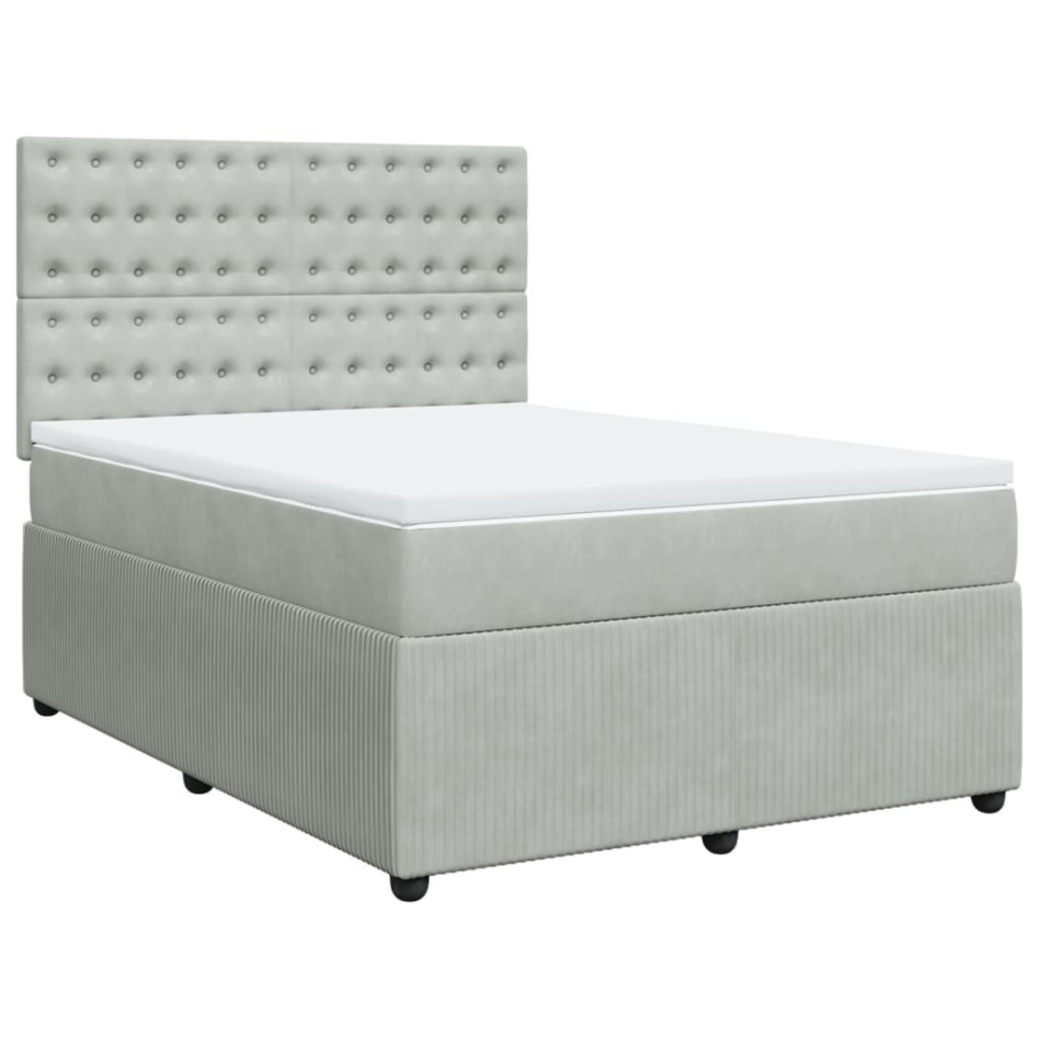 Cama box spring con colchón terciopelo gris claro 140x190