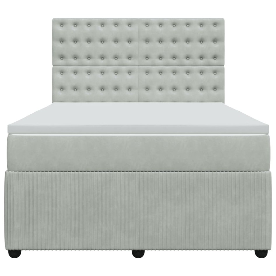 Cama box spring con colchón terciopelo gris claro 140x190