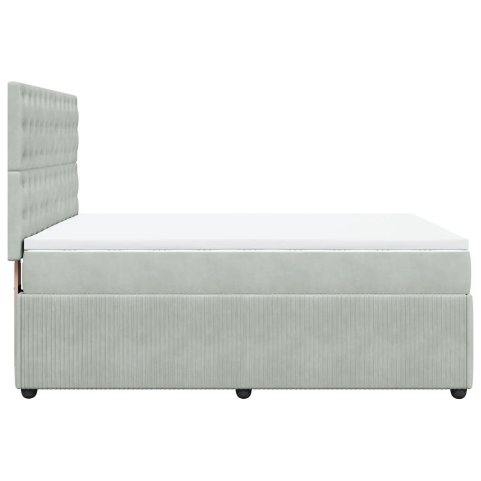 Cama box spring con colchón terciopelo gris claro 140x190