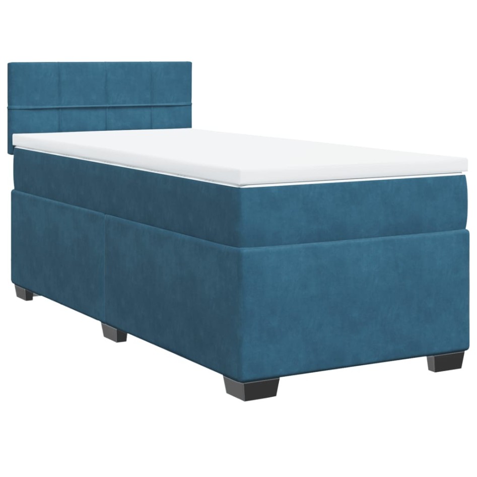 Cama box spring con colchón terciopelo azul 90x200