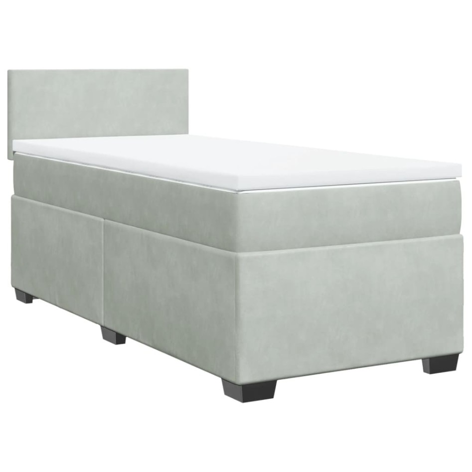 Cama box spring con colchón terciopelo gris claro 80x200