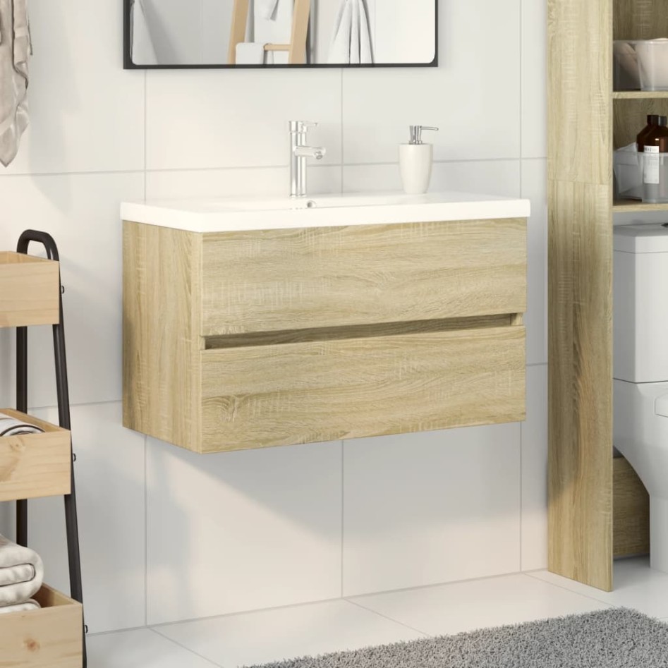 Set de mueble de baño 2 piezas cerámica y madera de