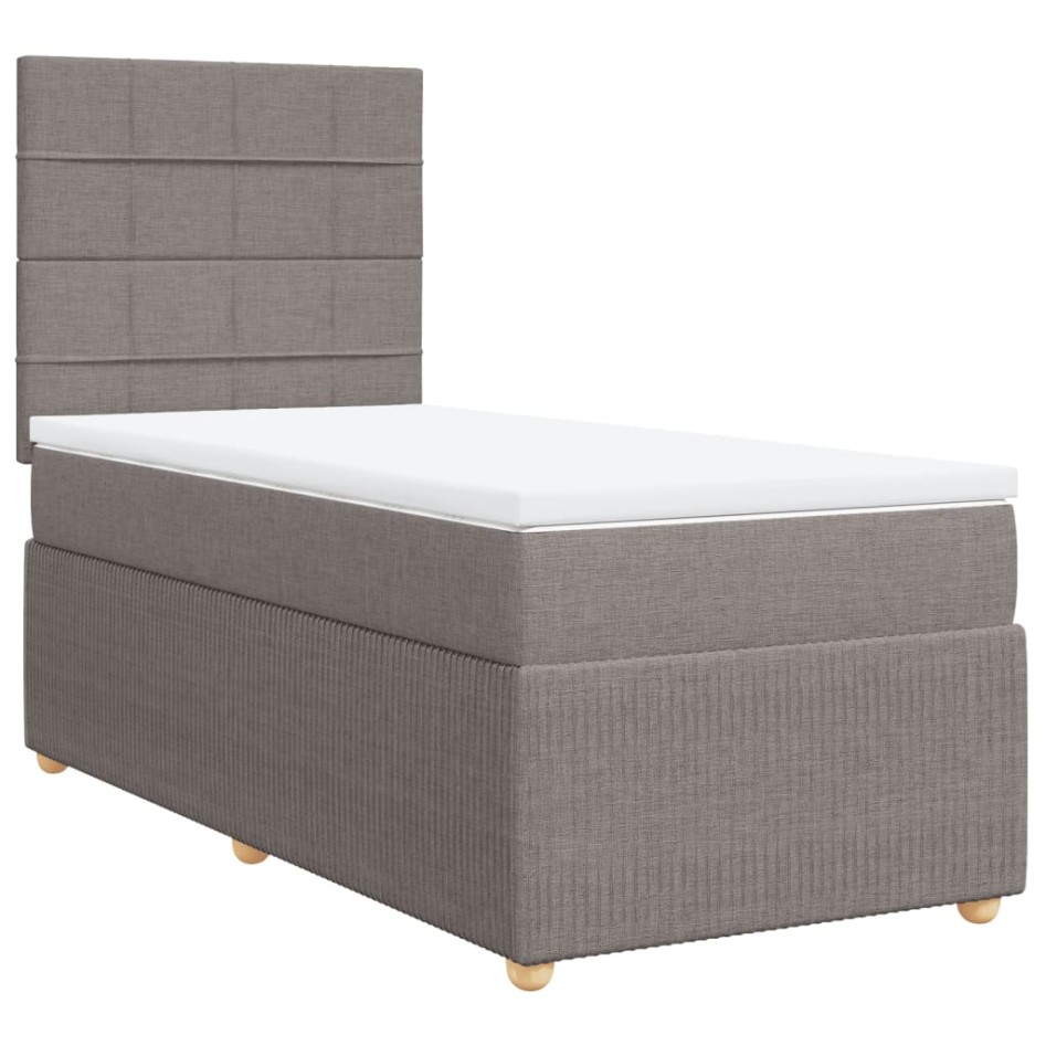 Cama box spring con colchón tela gris taupe 90x190