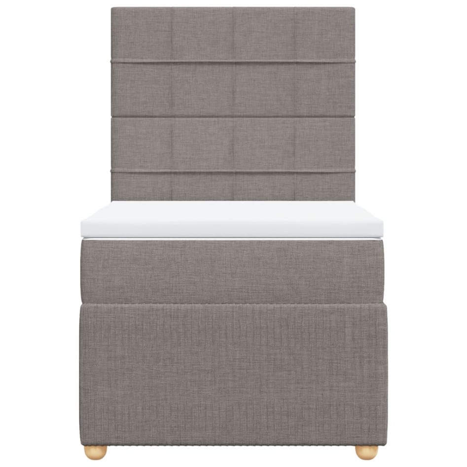 Cama box spring con colchón tela gris taupe 90x190