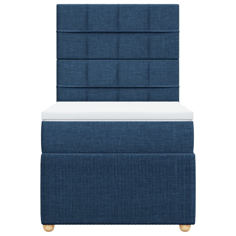 Cama box spring con colchón tela azul 90x190