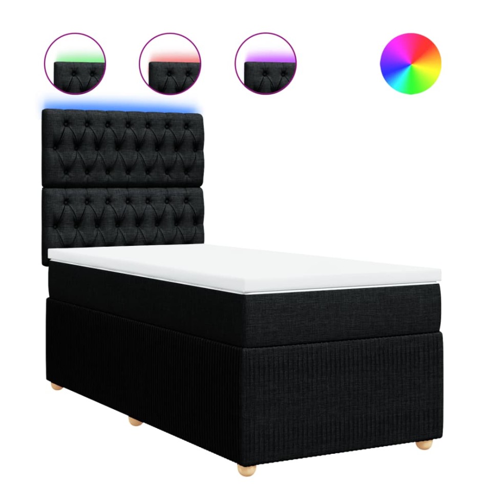 Cama box spring con colchón tela negro 90x190