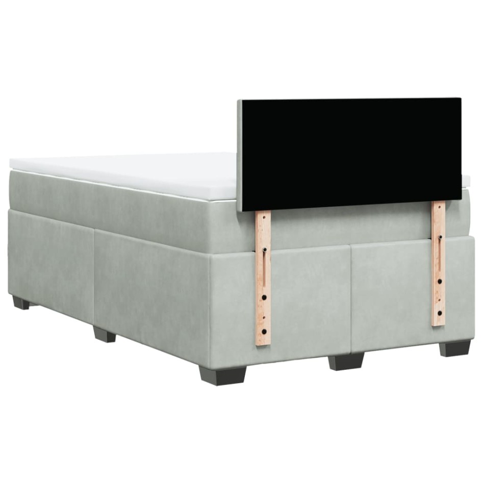 Cama box spring con colchón terciopelo gris claro 120x190