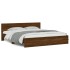 Estructura de cama cabecero y luces LED marrón roble 200x200