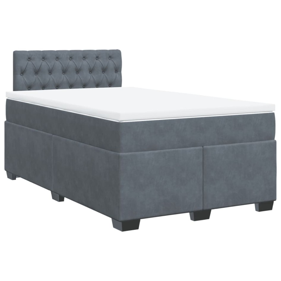 Cama box spring con colchón terciopelo gris oscuro 120x190