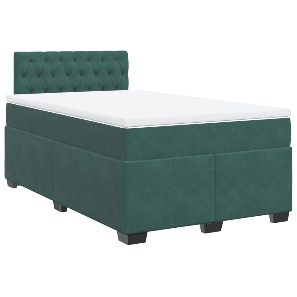 Cama box spring con colchón terciopelo verde oscuro 120x190