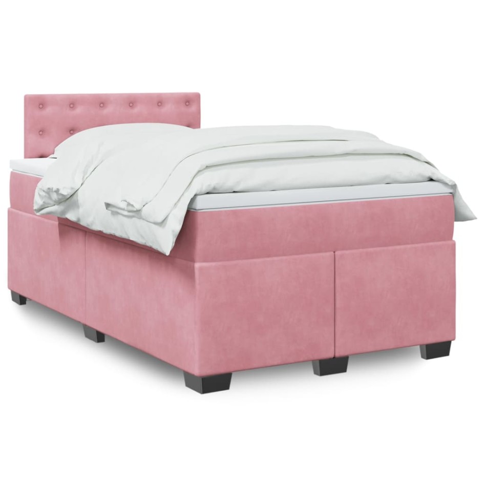Cama box spring con colchón terciopelo rosa 120x200