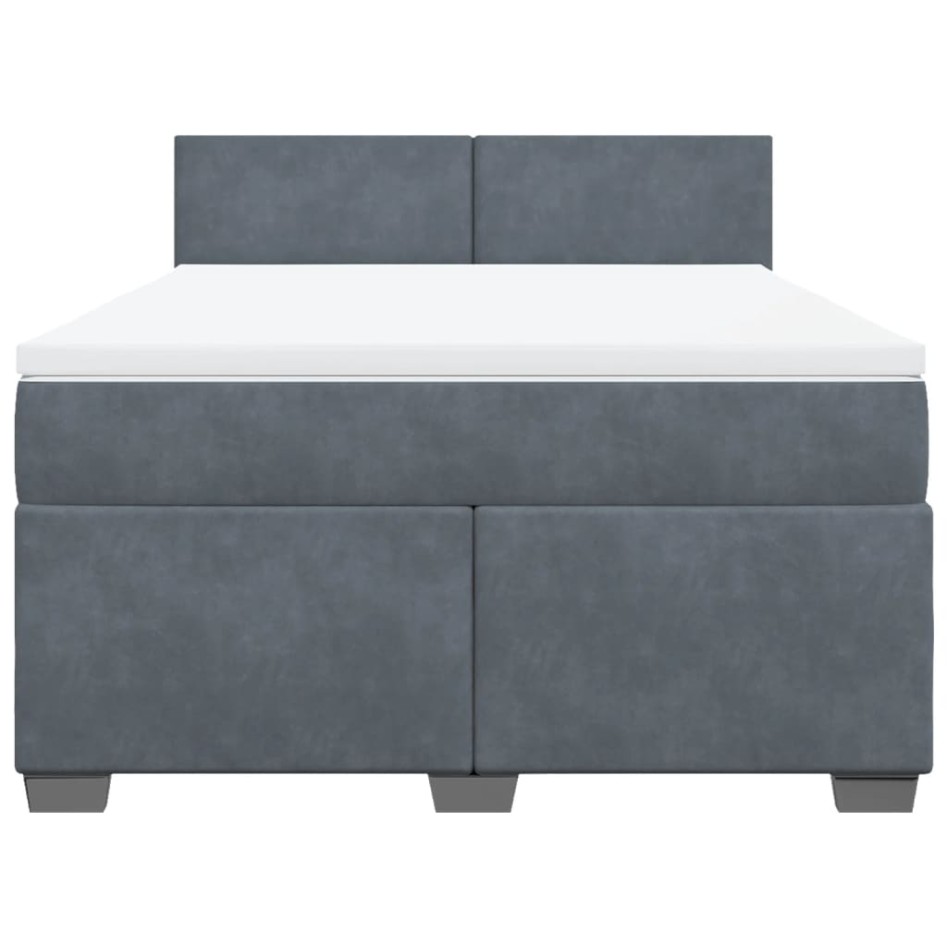Cama box spring con colchón terciopelo gris oscuro 140x190