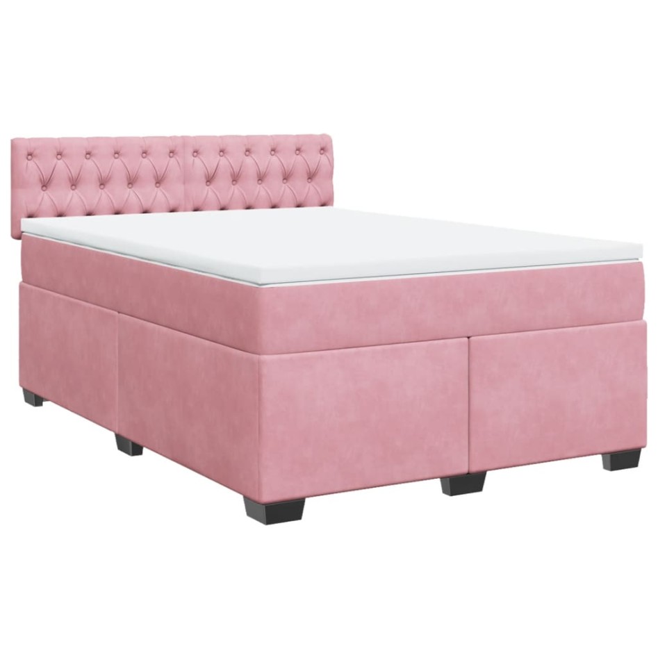Cama box spring con colchón terciopelo rosa 140x190