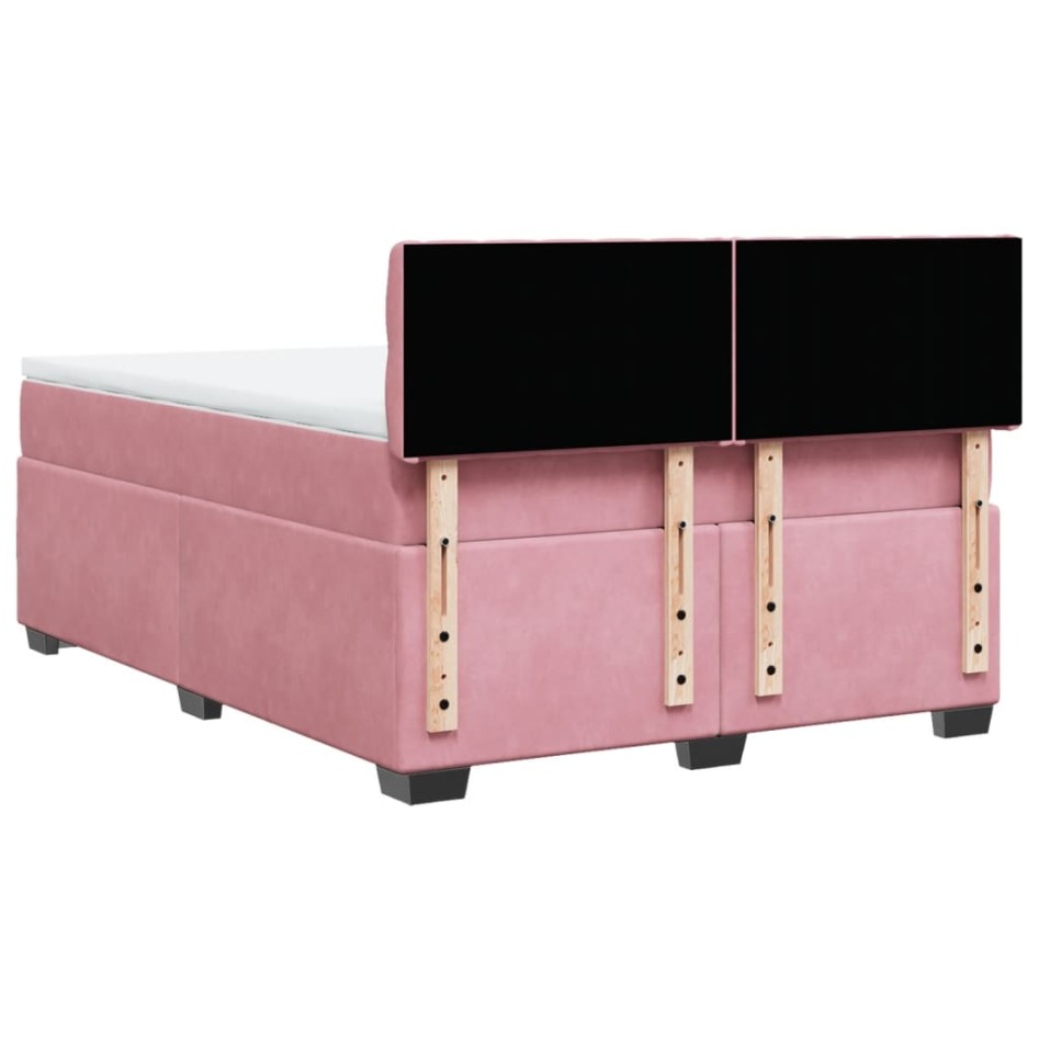 Cama box spring con colchón terciopelo rosa 140x190