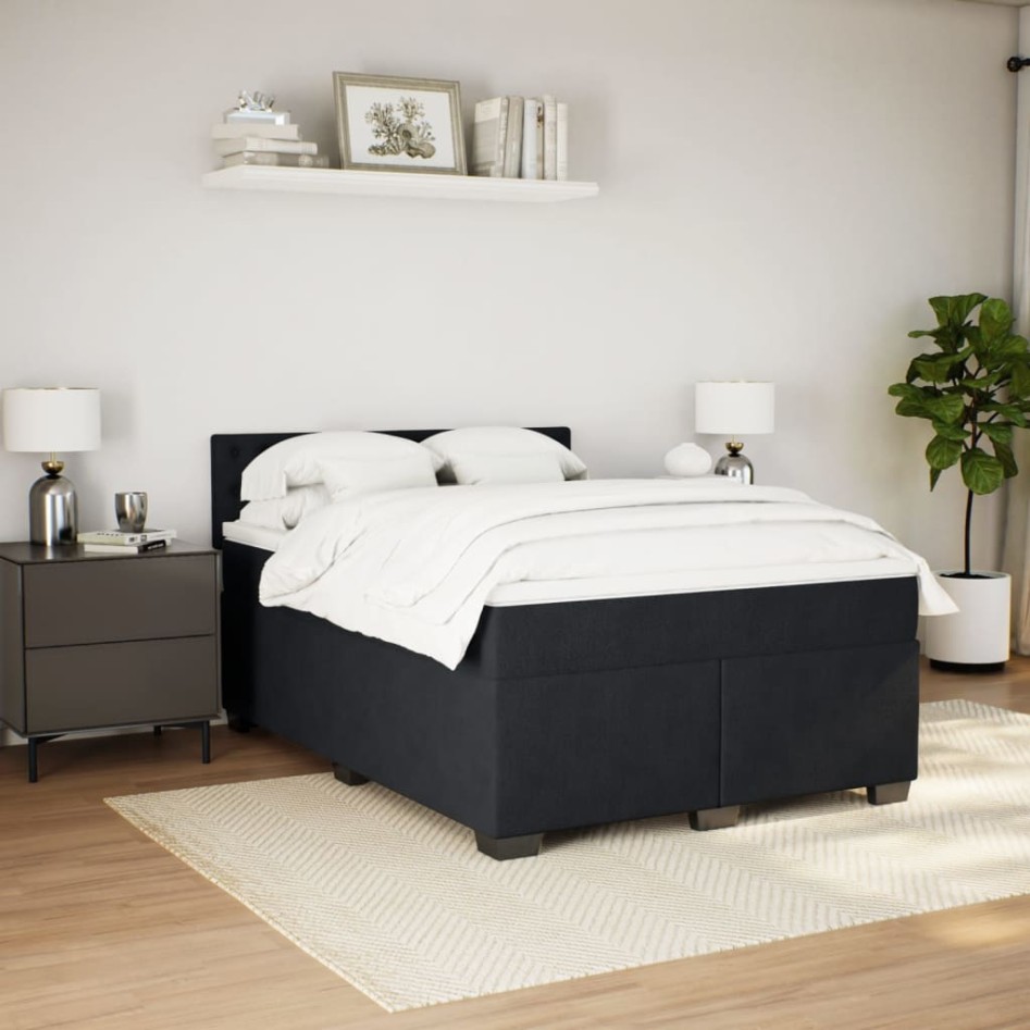 Cama box spring con colchón terciopelo negro 140x190