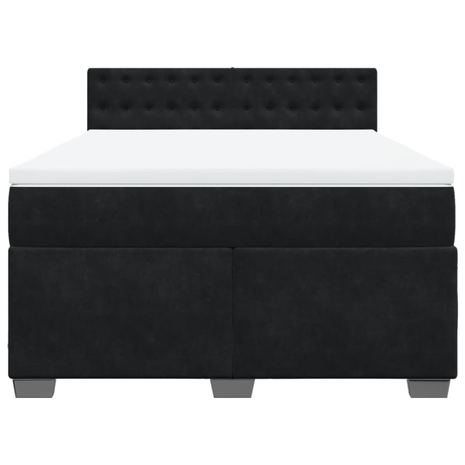 Cama box spring con colchón terciopelo negro 140x190