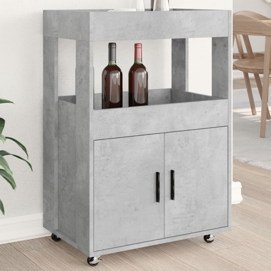 Carrito de bar madera de ingeniería gris hormigón 60x39,5x89