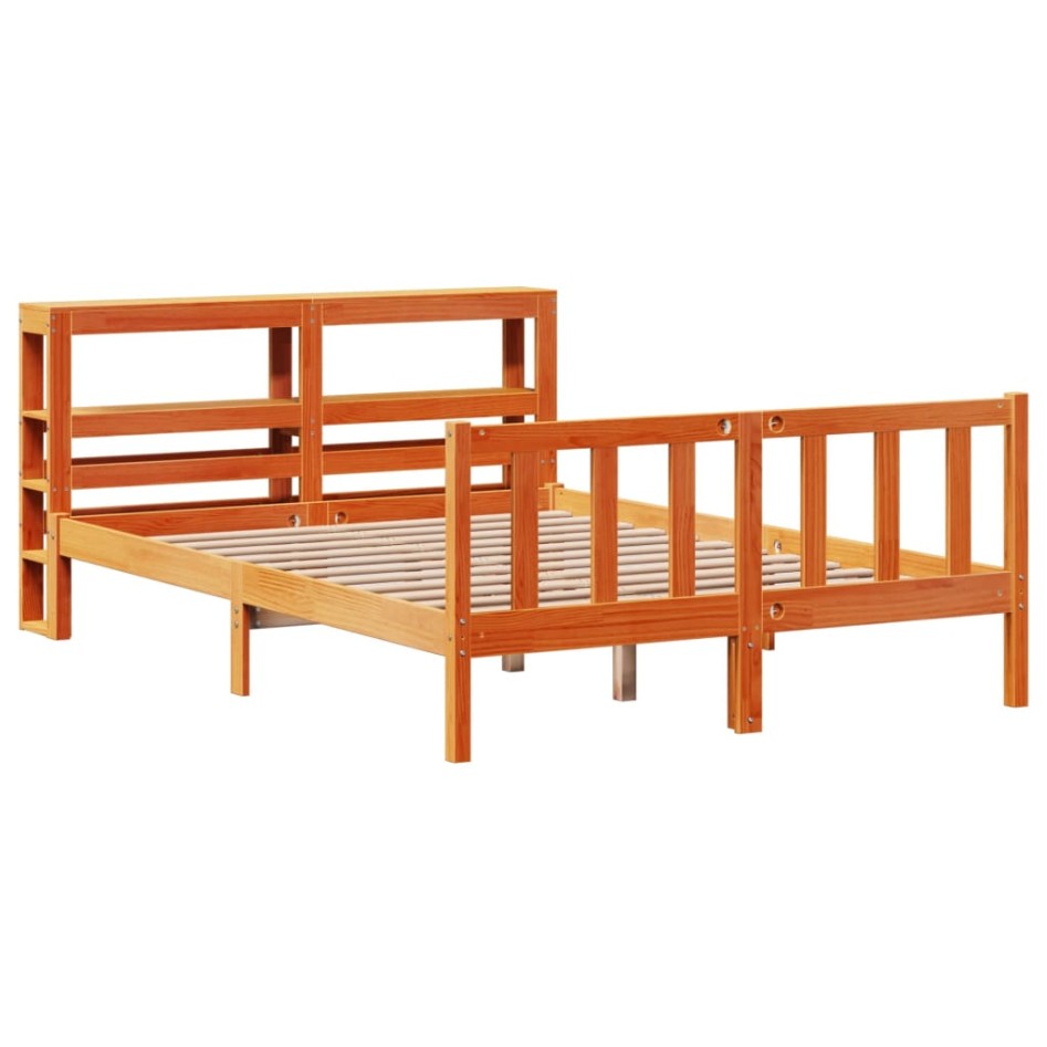 Estructura cama con cabecero madera pino marrón cera 140x190