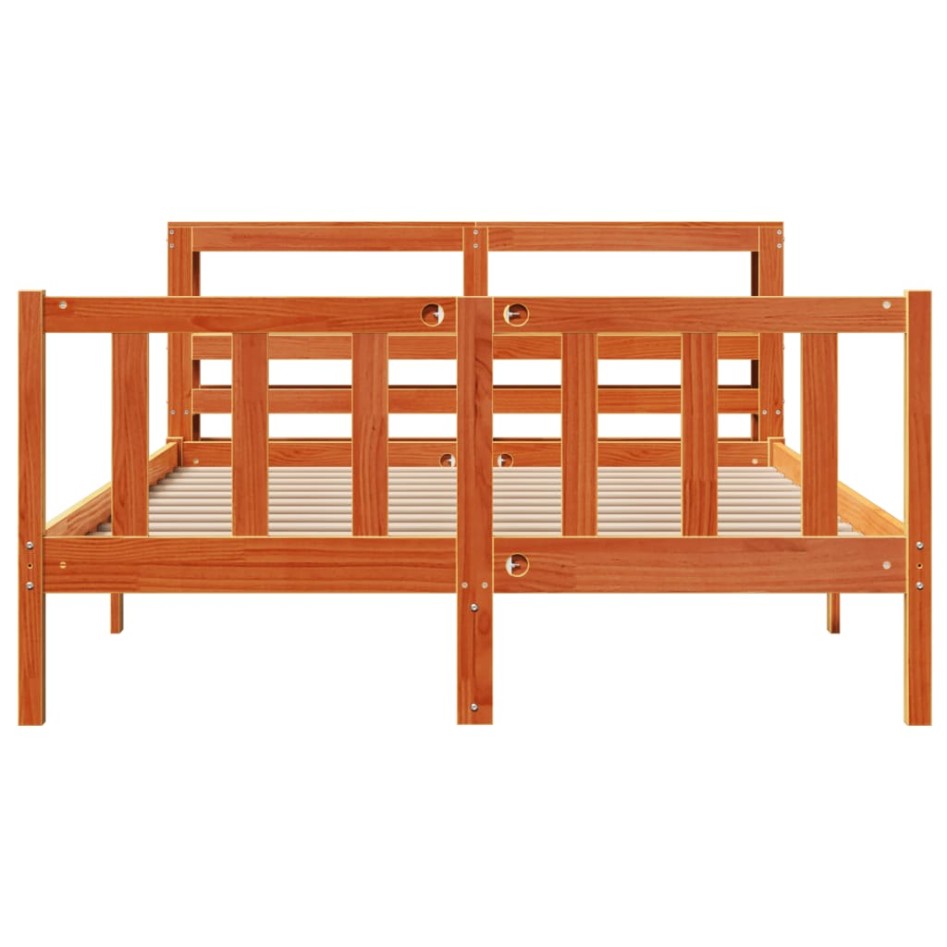 Estructura cama con cabecero madera pino marrón cera 140x190