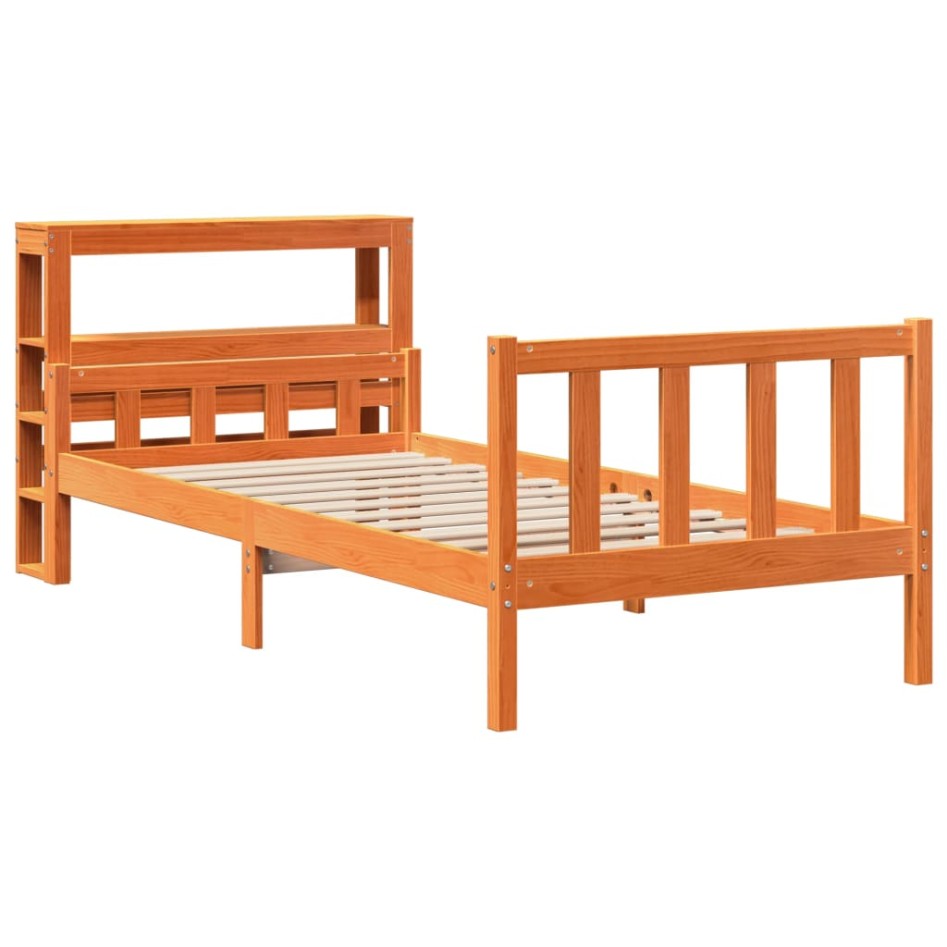 Estructura cama con cabecero madera pino marrón cera 90x190