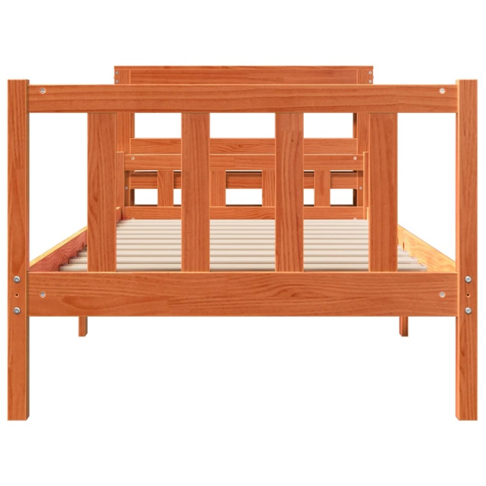 Estructura cama con cabecero madera pino marrón cera 90x190